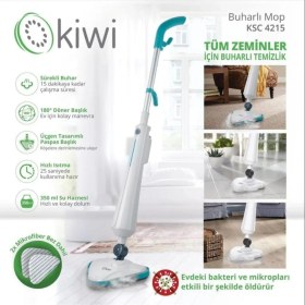 Resim Kiwi Buharlı Mop 1300 Watt Beyaz Renk ile 5 Metre Kablo Uzunluğu ve Mikrofiber Bez Hediyeli 