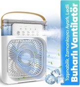 Resim Taşınabilir Işıklı 5 Spreyli Vantilatör Buzlu Buharlı Vantilatör Mini Fan Nemlendirici 