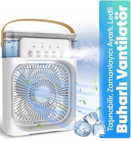 Resim Taşınabilir Işıklı 5 Spreyli Vantilatör Buzlu Buharlı Vantilatör Mini Fan Nemlendirici 