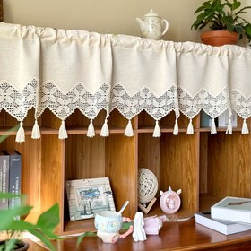 Resim 1 adet, Japon Retro Suni Keten Dikişli Hollow Crochet Püskül Dantel Kahve Dükkanı Perdesi, Çubuk Cebi, Mutfak, Dolap, Oturma Odası, Yatak Odası, Çiftlik B&B Küçük Pencere Ev Dekorasyonu 