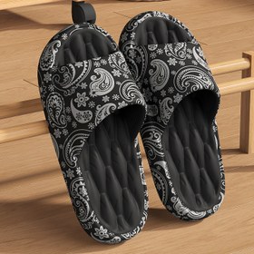 Resim Erkekler için Büyük Boy İç Mekan Rastgele Baskılı Rahat Terlikler, Kaymaz Duş Kaydırmaz Açık Burunlu Terlikler Açık Hava Plaj Giyim için, Çift Terlikler 