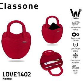 Resim Classone Love1402 13-14 Inch Wtxpro Su Geçirmez Kumaş, Apple Uyumlu MacBook , Mac Air Laptop El Çantası - Kırmızı Kırmızı 