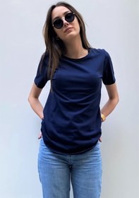Resim Kadın Lacivert Uzun Oval Kesim Basic Tshirt 