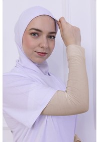 Resim Loggia Likralı Penye Kolluk Açık Bej - Pratik Kadın Tesettür Düz Namaz Kolluğu 1 Çift 40cm Viskon Hijab Açık Bej 