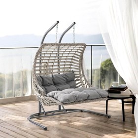 Resim Bodrum Double | Çiftli Rattan Bahçe Salıncağı | Rehome Balkon Salıncağı - Açık Kahve 