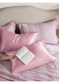 Resim 2 Li İpek Dokulu Saten Pembe Yastık Kılıfı 50x70 - Mikrosaten, Saç Ve Cilt Dostu Çok Renkli 