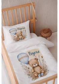 Resim %100 Pamuk Saten Isme Özel Isimli 100x150 Bebek Yatak Nevresim Seti Ayıcık 3 