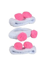 Resim Toyaş Açık Mavi Pembe Ponponlu Peluş Bandana Makyaj Spa Saç Bandı 
