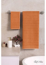 Resim Banyo Havlu Seti %100 Pamuk 2 Parça 50 90 + 90 150 Cm Soft Comfort Turuncu 