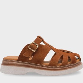 Resim Capone Outfitters Cheri Hakiki Süet Gladyatör Dolgu Topuk Kadın Terlik 