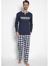 Resim Vishenka Erkek Pamuk Ekose Baskılı Pijama Takımı Lacivert 