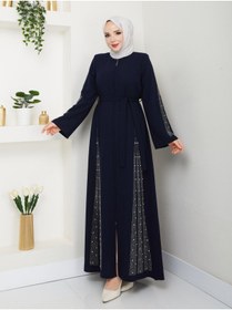 Resim SG SARİALGİYİM SG SARİAL GİYİM YENİ SEZON ETEĞİ VE KOLLARI GÖSTERİŞLİ TAŞ DETAYLI ABAYA FERACE 