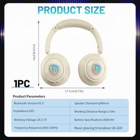 Resim OVLENG Kablosuz Bluetooth kulaklık, kulak üstü kulaklık, katlanabilir, kablosuz, 3,5 mm AUX, entegre mikrofonlu, arka plan aydınlatmalı RGB LED, haki 