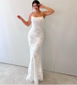 Resim Pink Life Beyaz Ayarlanabilir Askılı Çiçekli Astarlı Maksi Beyaz 