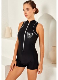 Resim Moon Wear Lapieno 4161 Fermuarlı Kolsuz Paçalı Sörfçü Mayo Siyah 