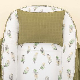 Resim Babynest ve Yastık - Çift Taraflı - Koyu Fıstık Yeşili Muslin - Yeşil Tüy 