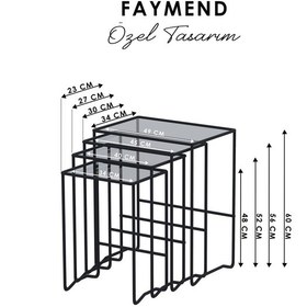 Resim Faymend Mimoza 4 Lü Zigon Sehpa, Metal Sehpa, Cam Sehpa ' Siyah - Füme' Siyah 