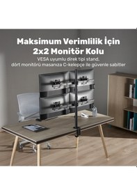 Resim Npo Std5704b Basic 17"-32" Vesa Yükseklik/genişlik Ayarlı Kablo Yönetimli Dörtlü Monitör Tutucu 