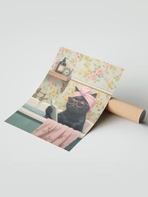 Resim Zestia Çerçevesiz Poster, Banyo Şakası: Gözlüklü Kedi, Banyo Dekoru Poster No: 109834 21 x 30 