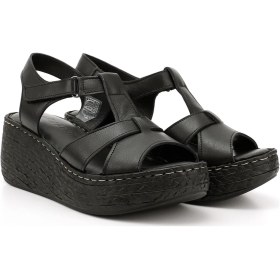 Resim Gönderi R Kadın Siyah Cırt Bantlı Dolgu Topuk Hakiki Deri Sandalet Dyza70945771 Siyah 