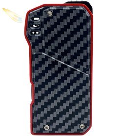 Resim Parmida Karbon Fiber Desenli Pipo Çakmağı - Dahili Pipo Kaşığı Kırmızı-Siyah 