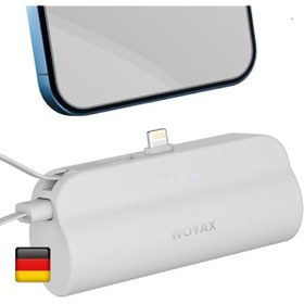 Resim Woyax iPhone Lightning Soketli Mini Powerbank 5000mAh Type-C Dahili Kablolu Taşınabilir Şarj Cihazı Beyaz 