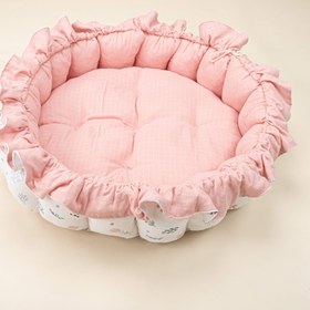 Resim Yuvarlak Babynest - Çift Taraflı - Pudra Muslin - Yeşil Çiçekler 