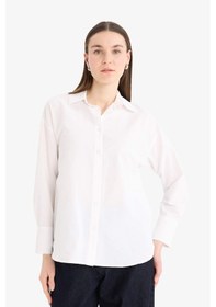 Resim DeFacto Relax Fit Basic Düz Poplin Uzun Kollu Tesettür Gömlek Tunik E7977AX25SMWT34 