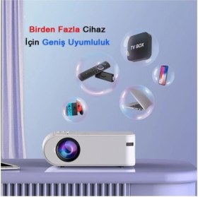 Resim Yüksek Çözünürlüklü Kablosuz Mini Projeksiyon Cihazı Beyaz 