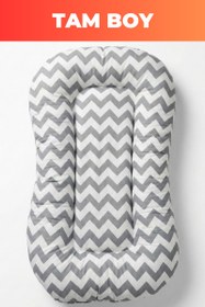 Resim Organik Pamuk Yeni Doğan Baby Nest – Gri Zigzag Desenli – Nefes Alabilen, Anti-Alerjik, Taşınabilir & Beşik İçi Kullanıma Uygun 