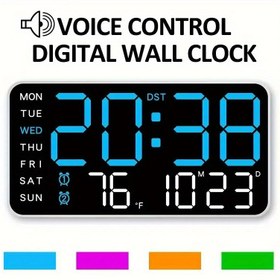 Resim Sesli Aktivasyonlu LED Dijital Duvar Saati, Takvim, Hafta Günleri, Sıcaklık Gösterimi - USB/Kuru Pil Güçlü, Ayarlanabilir Parlaklık, Çift Alarm Ayarları, Ev ve Ofis Dekoru İçin Mükemmel, 10 Festiv Holiday Teması Dahil (Noel, Cadılar Bayramı, Paskalya, Sevgililer Günü, Şükran Günü) - İdeal Hediye Seçimi 