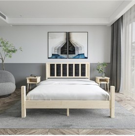 Resim Orion Model Siyah Renk Puflu Başlıklı Vernikli Çam Ahşap Karyola Ve İki Komodin Set-226 160 x 200 CM 