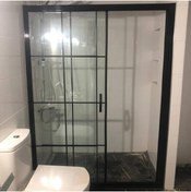 Resim Pal 110 H:180 Siyah Profilli 6mm Siyah Çizgili Cam Duşakabin 