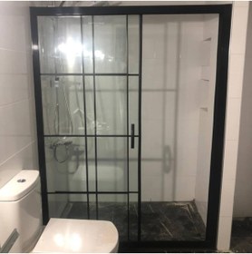 Resim Pal 110 H:180 Siyah Profilli 6mm Siyah Çizgili Cam Duşakabin 