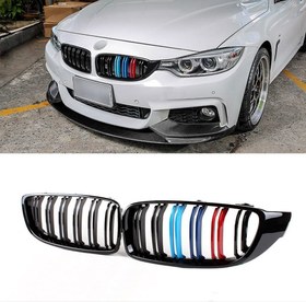 Resim Bmw 4 Serisi F32 2013-2019 Uyumlu M4 Görünüm Böbrek ( Çift Çizgi Panjur / M Renk ) 