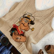 Resim Kadınların Omuzları Açık 3D Baskılı Anime Grafik Yeleği - Karikatür Karakter Tasarımı ile Zarif Kolsuz Üst, Kahverengi ve Siyah, Bahar/Yaz/Sonbahar için Mükemmel, Günlük Giyim, Günlük Giyim Yeleği | Karikatür Baskılı Yelek | İnşaat, Anime Gömlek 