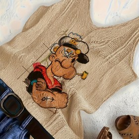 Resim Kadınların Omuzları Açık 3D Baskılı Anime Grafik Yeleği - Karikatür Karakter Tasarımı ile Zarif Kolsuz Üst, Kahverengi ve Siyah, Bahar/Yaz/Sonbahar için Mükemmel, Günlük Giyim, Günlük Giyim Yeleği | Karikatür Baskılı Yelek | İnşaat, Anime Gömlek 