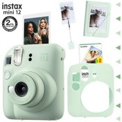 Resim Fujifilm Instax Mini 12 Fotoğraf Makinesi + 20'li Film + Kıskaçlı Stand + Mini Albüm + Silikon Kılıf Seti Yeşil 