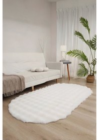 Resim Bubble Oval Yumuşak Peluş Kaymaz Salon Oturma Odası Balkon Halısı Yolluk Krem 