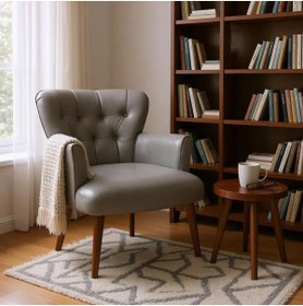 Resim WATERYBROOK Tekli Koltuk, Berjer, Balkon, Bahçe, Ofis Çay Seti, Deri Kumaş, Ceviz Ayak 