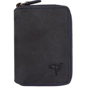 Resim Garbalia Unisex Lacivert Fargo Vintage Deri Fermuarlı Para Portföy 