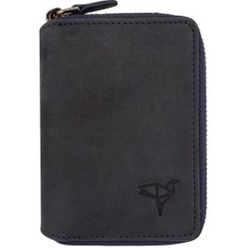 Resim Garbalia Unisex Lacivert Fargo Vintage Deri Fermuarlı Para Portföy 