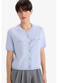 Resim Defacto Regular Fit Bisiklet Yaka Düğmeli Kısa Kollu Triko Hırka G0698ax25aube491 Mavi 