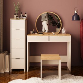 Resim Bimossa U20 Flora Çekmeceli Dolaplı Tabureli Makyaj Masası - Meşe - Kumtaşı 