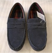 Resim Butik Tülin Unisex Hakiki Deri Süet Lacivert Bantlı El Dikişi Çok Yumuşak Ince Esnek Dikişli Kauçuk Taban Loafer 