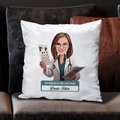 Resim En Başarılı Kadın Göz Doktoru Karikatürlü Yastık 