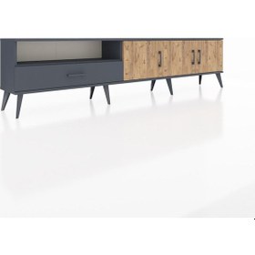Resim Arges Tv Ünitesi 3 Raflı Tek Çekmeceli 3 Kapaklı 220x30x51 Antrasit-çam/antrasit Atlas Çam/antrasıt - Antrasıt 