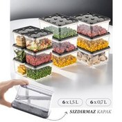 Resim 12'li Block Buzdolabı Ve Derin Dondurucu Sızdırmaz Saklama Kabı Şeffaf Antrasit 6x(1,5-0,7 Lt) Vienev