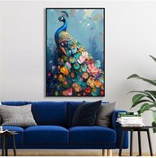 Resim Yağlı Boya Dokulu Tablo Modern Renkli Tavus Kuşu Siyah Çerçeveli U04033-178947 