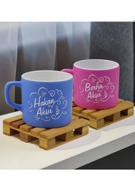 Resim Bk Gift Kişiye Özel İsimli 2li Mavi Ve Pembe Renkli Middle Çay & Kahve Fincanı-4, Arkadaşa Hediye, Sevgiliye Hediye Kobitmeyencom32649 Bk Gift 